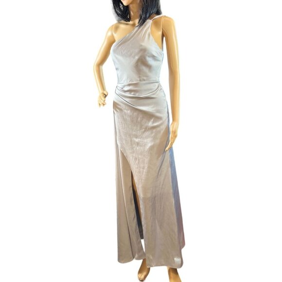 Azazie Silver Sheath One Shoulder Satin Formal Dress Size A0 - Picture 4 of 15